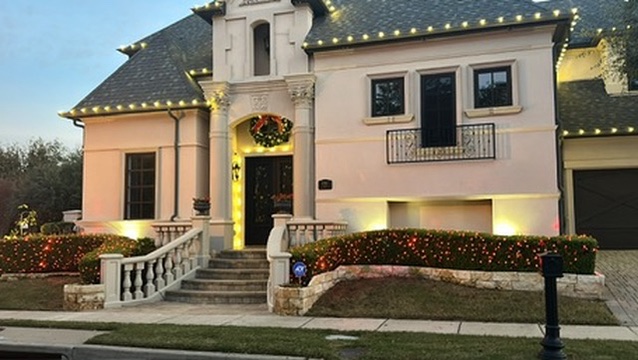 Roofline lit with premium LED at dusk